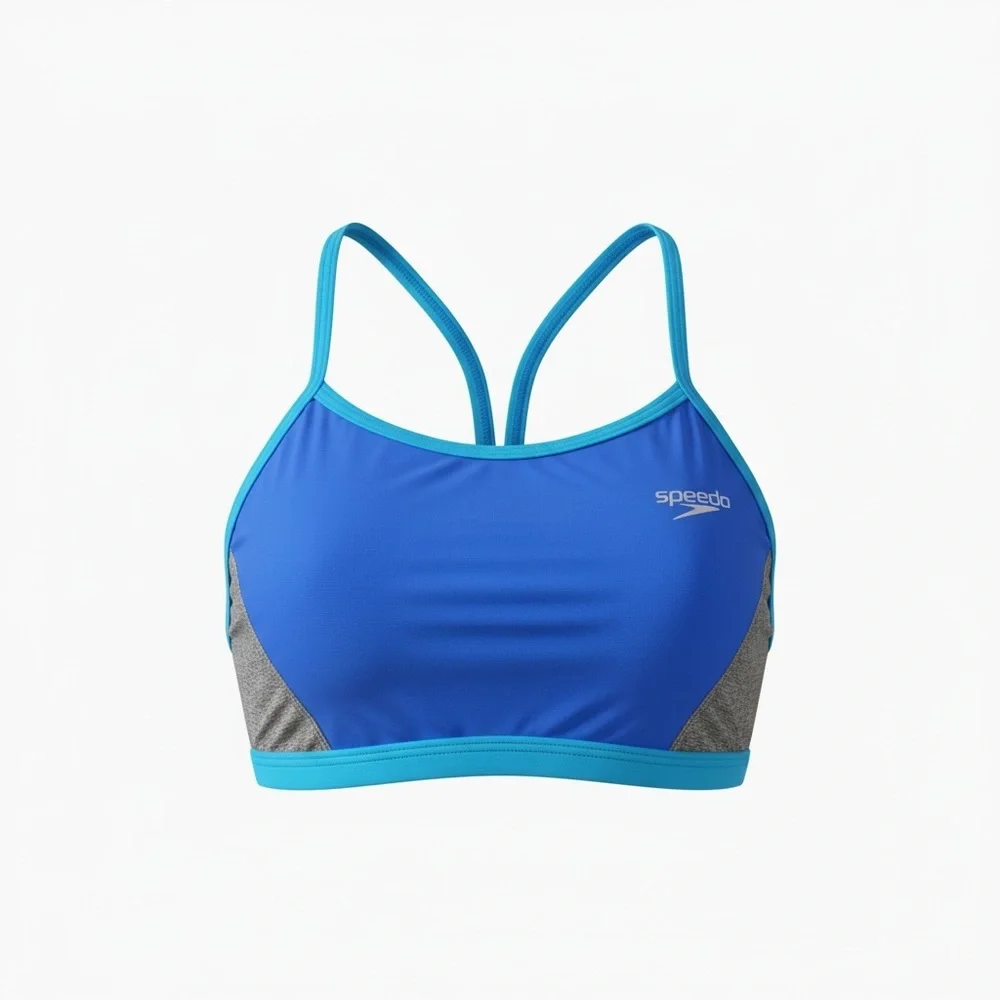 EUC Speedo Digi Zigzag Heather‎ Bikini Top Blue Gray Kids Size 14 Athletic Swim